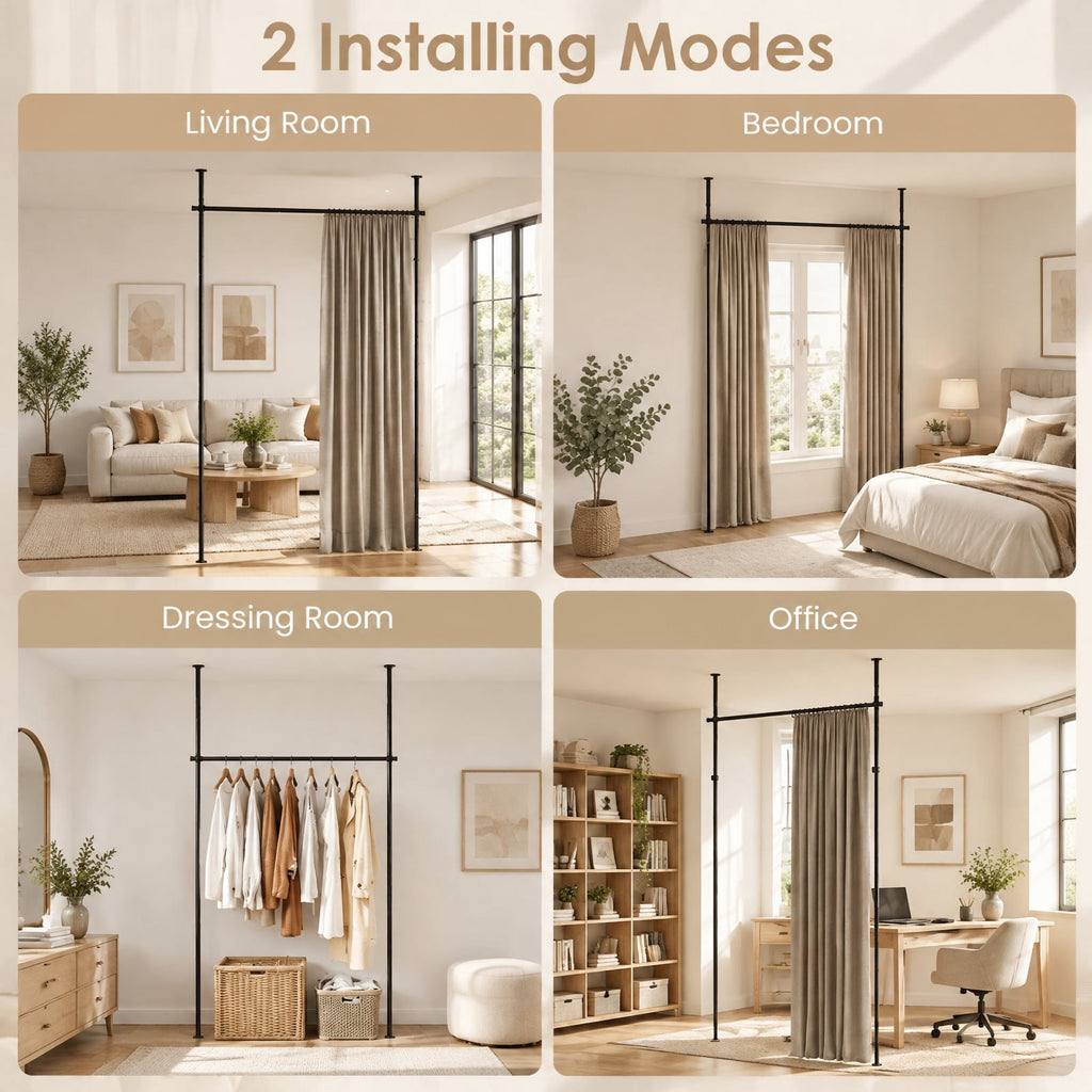 Airfind Room Divider Curtain Rod with Adjustable Floor to Ceiling Tension Rod No Drilling Required, 45 lbs Capacity, Metal Frame, Black