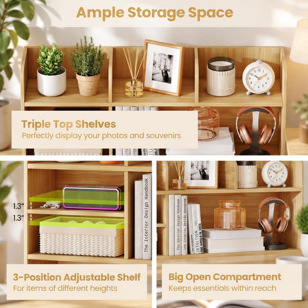 Airfind Desktop Bookshelf Countertop Storage Hutch with 6 Shelves, of Top Tier 66 lbs Capacity, Engineered Wood MDF Frame, Beige
