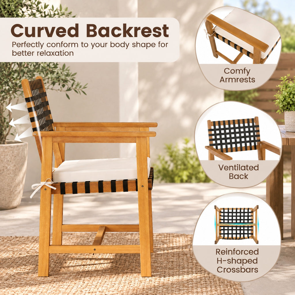 Airfind Outdoor Wooden Dining Chair Set of 2 with Armrests and Curved Back, Chair 400 lbs Capacity, 23 x 22.5 x 34 Footprint, White