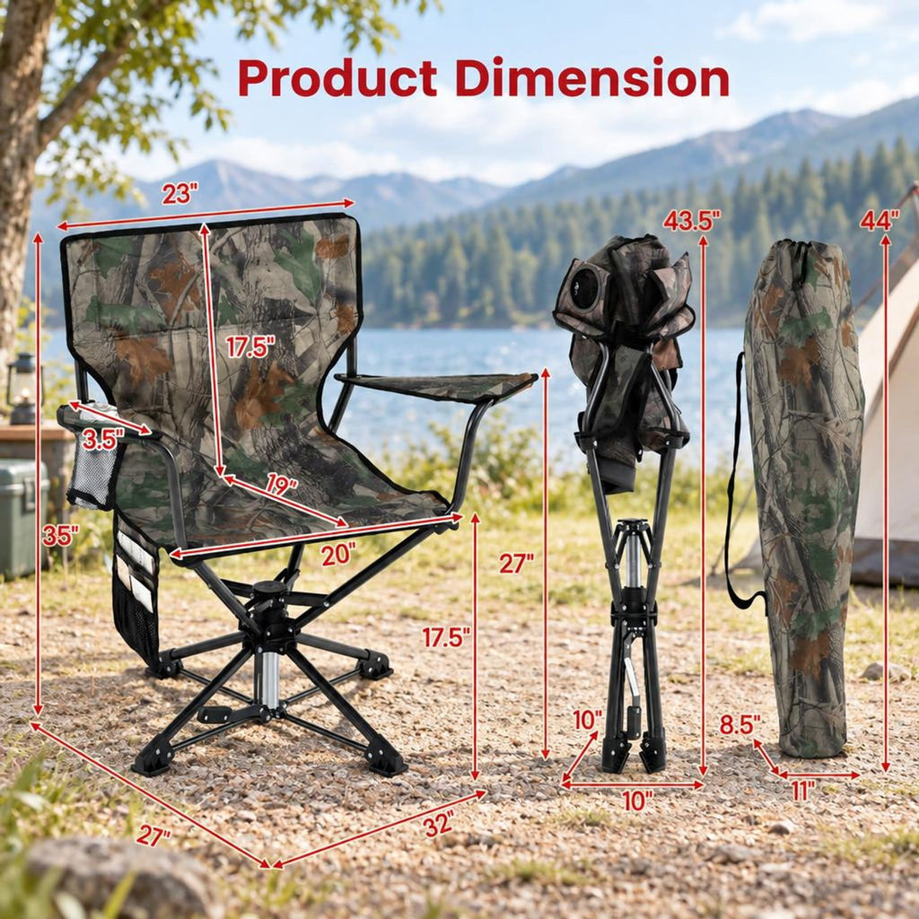 Airfind 360° Swivel Hunting Chair Portable Foldable with Mesh Cup Holder and Storage Pockets, 300 lbs Capacity, 600D Oxford Fabric PE Metal Frame