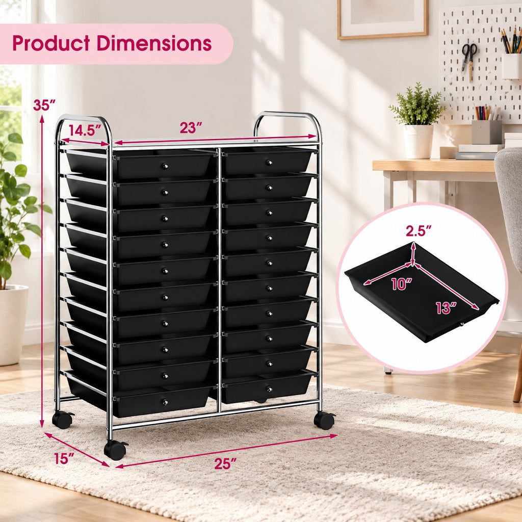 Airfind 20 Drawers Storage Rolling Cart Studio Organizer, Steel Frame, 25 Inch x15 Inch x 34 Inch Footprint, Black