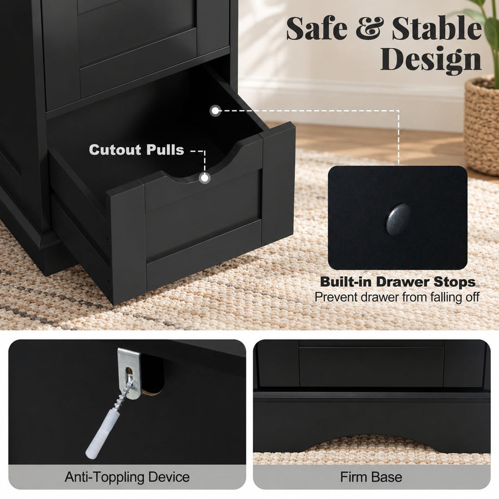 Airfind Bathroom Storage Cabinet featuring Cutout Handles and 4 Drawers, 33 lbs Capacity, MDF Frame, 12 Inch x 12 Inch x 32 Inch Footprint, Black