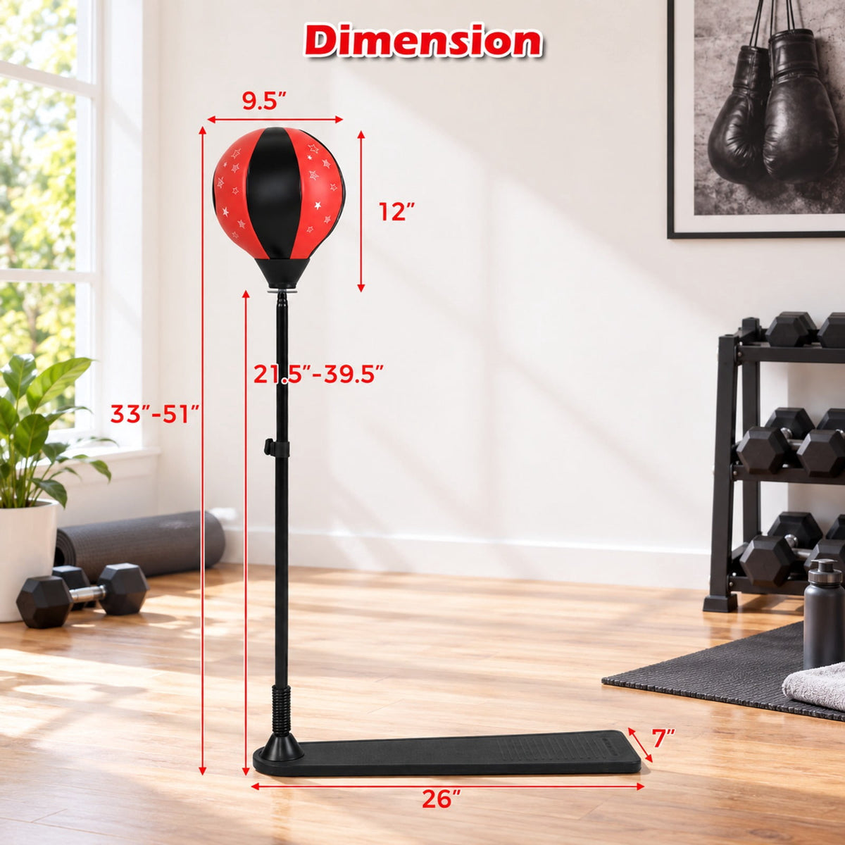 Airfind Kids Punching Bag with Adjustable Stand and Boxing Gloves, PE Frame, for 8+, Black red, Adjustable height 33.5- 61 Stand base
