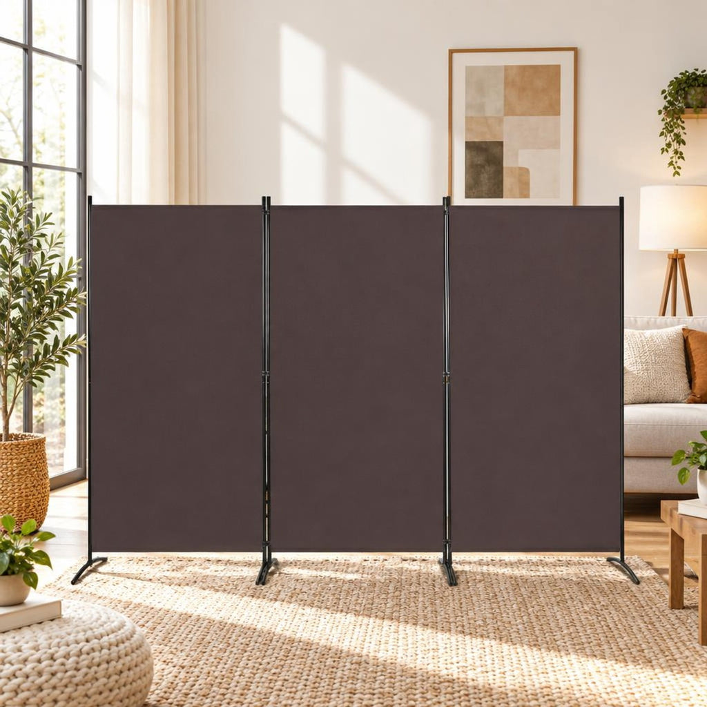Airfind 3-Panel Room Divider Folding Privacy Partition Screen for Office Room, Polyester steel Opening Frame, 8.5 ft x 6 ft Footprint, Brown