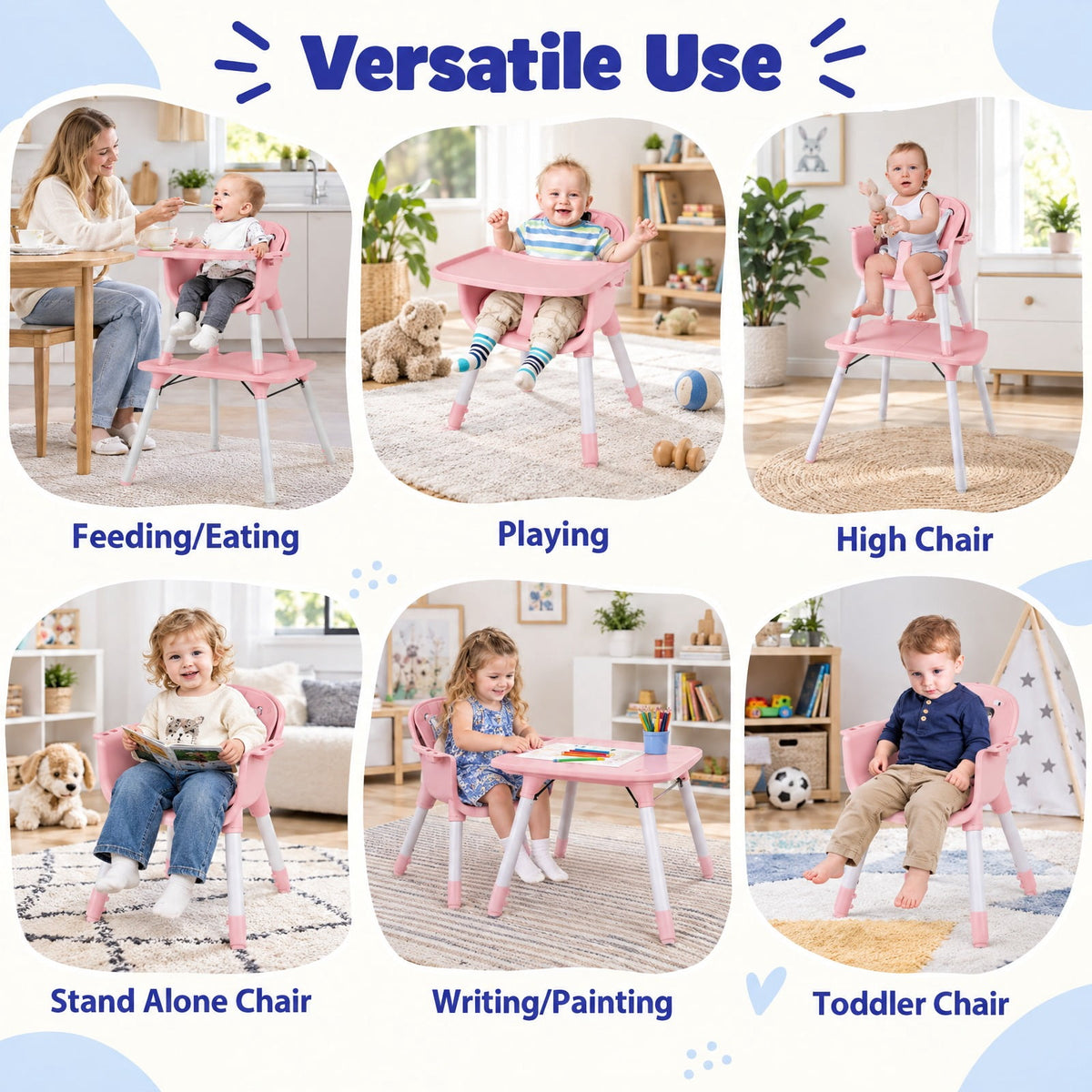 Airfind 4-in-1 Baby Convertible Toddler Table Chair Set with PU Cushion, 33 lbs Capacity, PU PP metal Frame, for 6-36 months, Pink