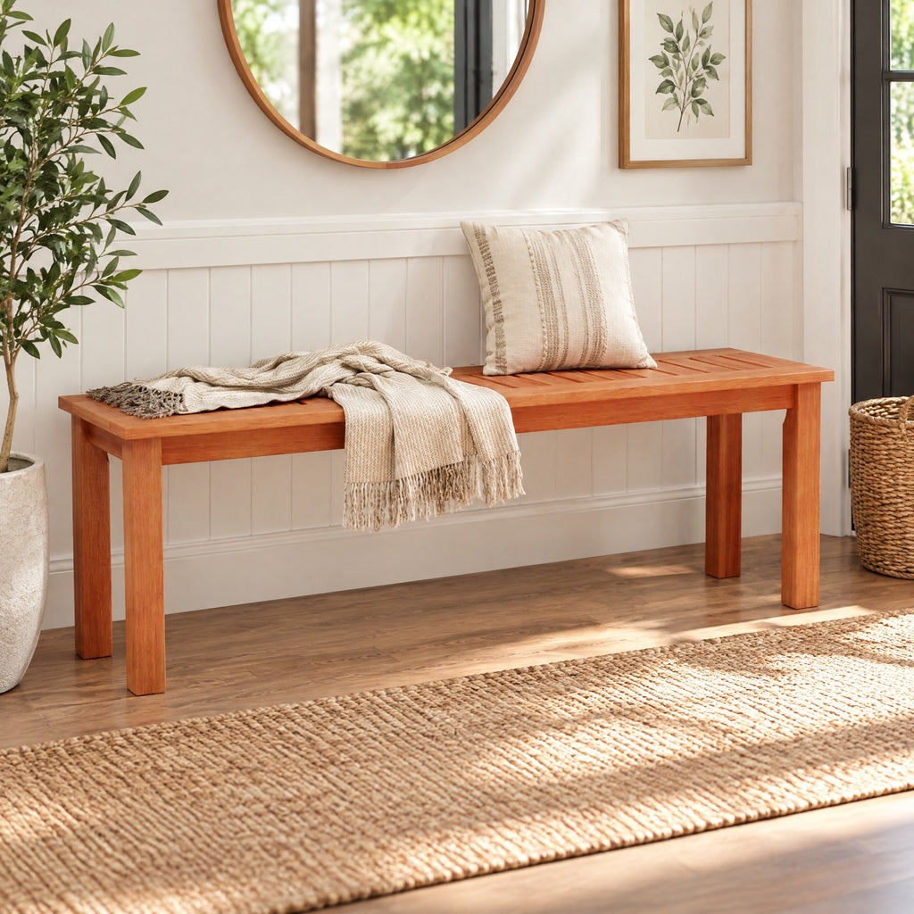 Airfind 47 Inch Patio Wood Bench with Slatted Seat 2, 705 lbs Capacity, Solid Wood Frame, 47 Inch x 12 Inch x 16 Inch Footprint, Wood