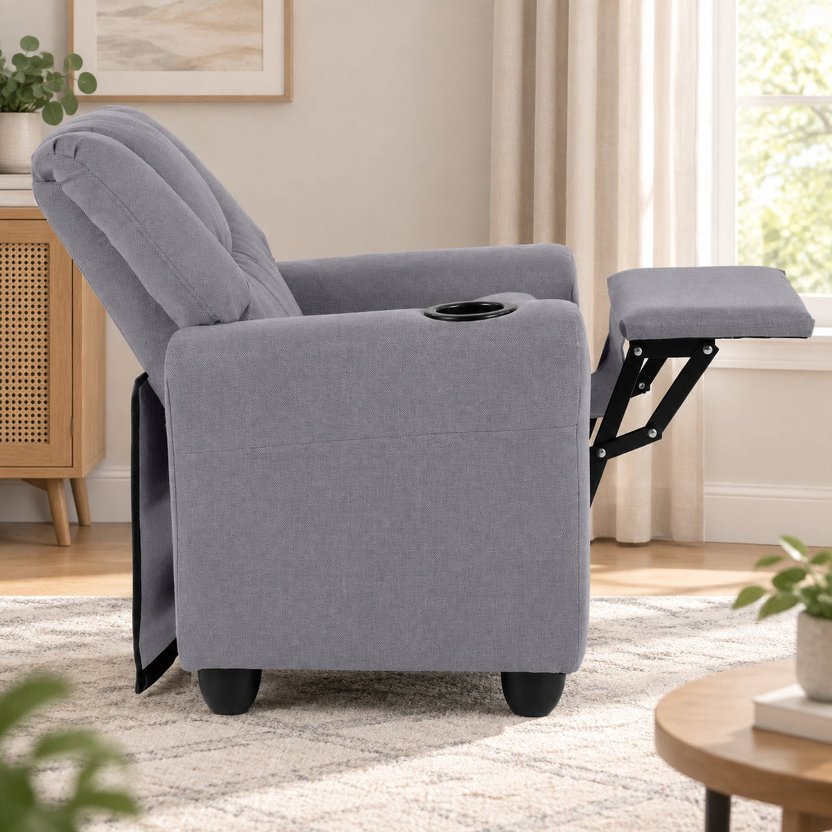 Airfind Kids Recliner Chair Push Back Toddler Reclining Armchair with Cup Holder, 150 lbs Capacity, Wood Frame, for 3+ years old, Gray