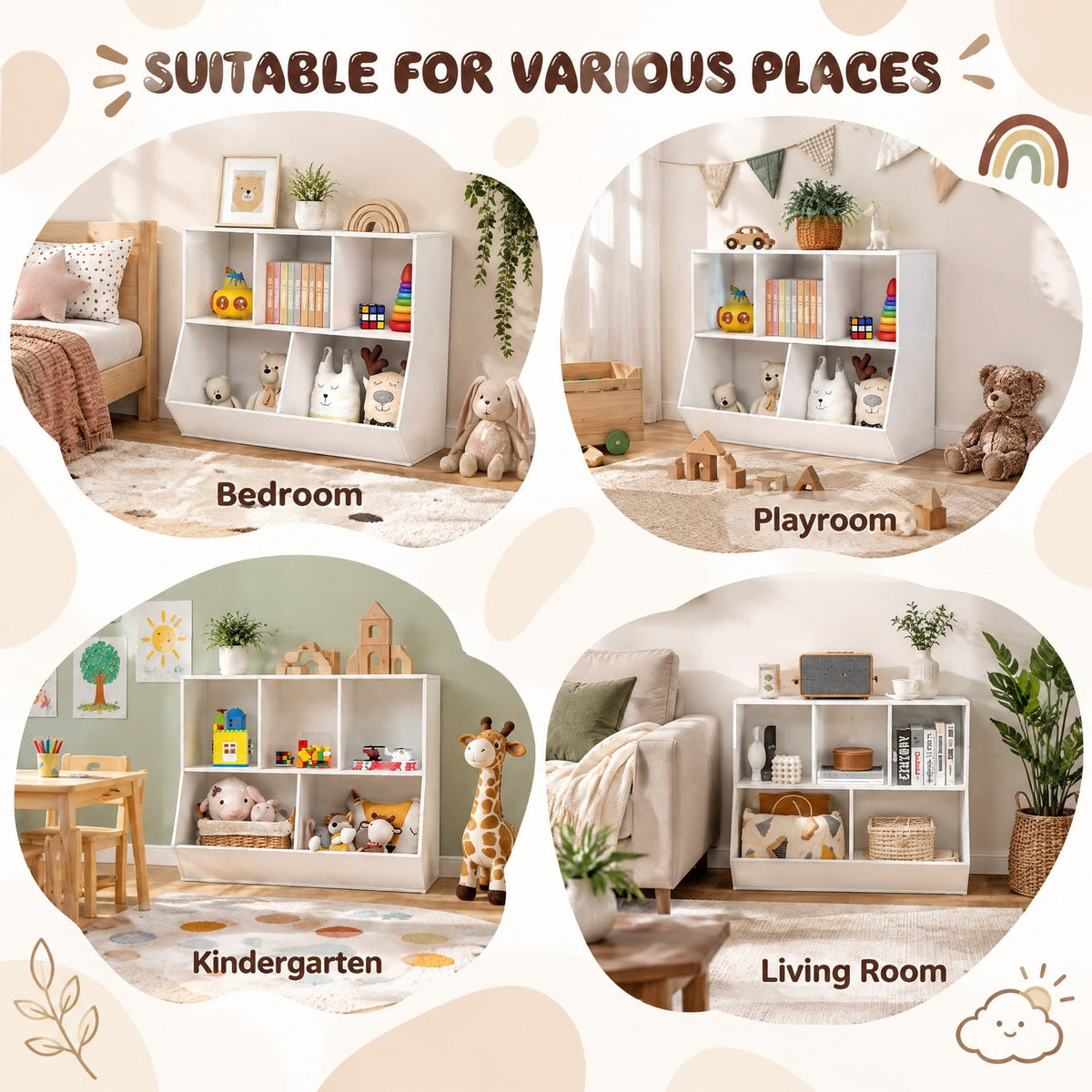 Airfind 5-Cube Wooden Kids Toy Storage Organizer with Anti-Tipping Kits, 110 lbs Capacity, MDF Engineered Wood Frame, 35.5 Inch x 16 Inch x 30 Inch Footprint