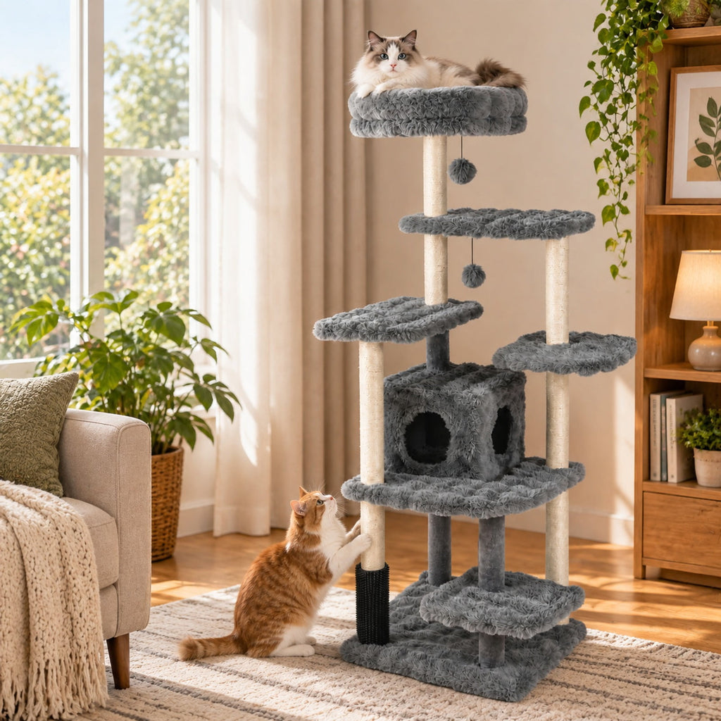 Airfind 67 Inch Multi-level Cat Tree with Large Cat Condo and Padded Perch, 22 lbs Capacity, Polyester Fabric PP Cotton Sisal Engineered Wood Frame