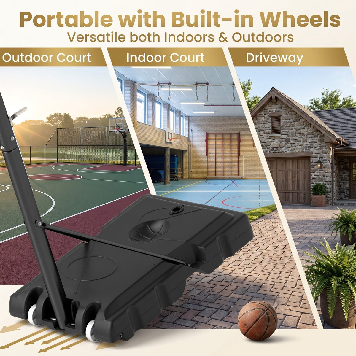 Airfind Portable Basketball Hoop System, Adjustable 7.4-10 ft Basketball Goal with 44 in Shatterproof Backboard and Fillable Base for Kids Teens Adults Indoor, Black