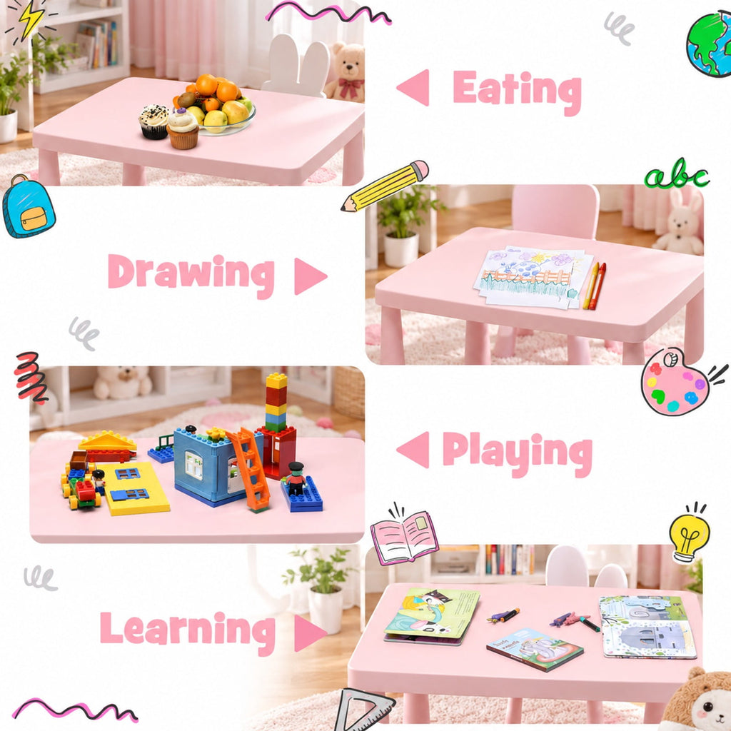 Airfind 3 Pieces Toddler Multi Activity Play Dining Study Kids Table and Chair Set, 110 lbs Capacity, PP Frame, 30 Inch x 21 Inch x 19 Inch Footprint, Pink