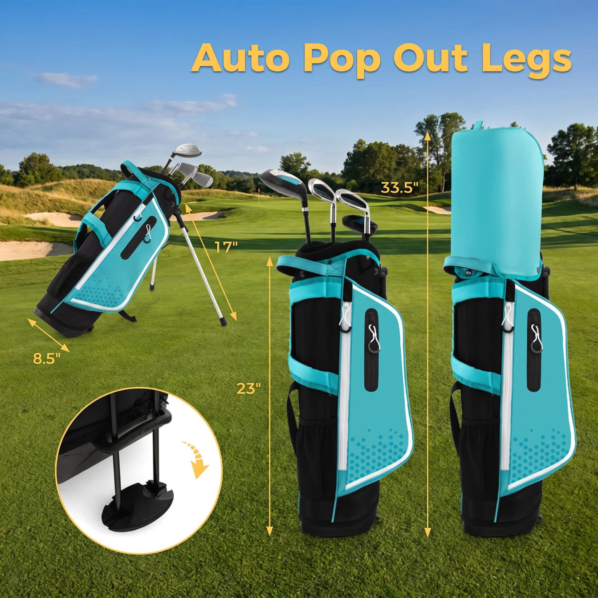 Airfind Junior Complete Golf Club Set Right Hand with Stand Bag Rain Hood and 4 Clubs for Kids Ages 5 to 7 Beginners, Blue
