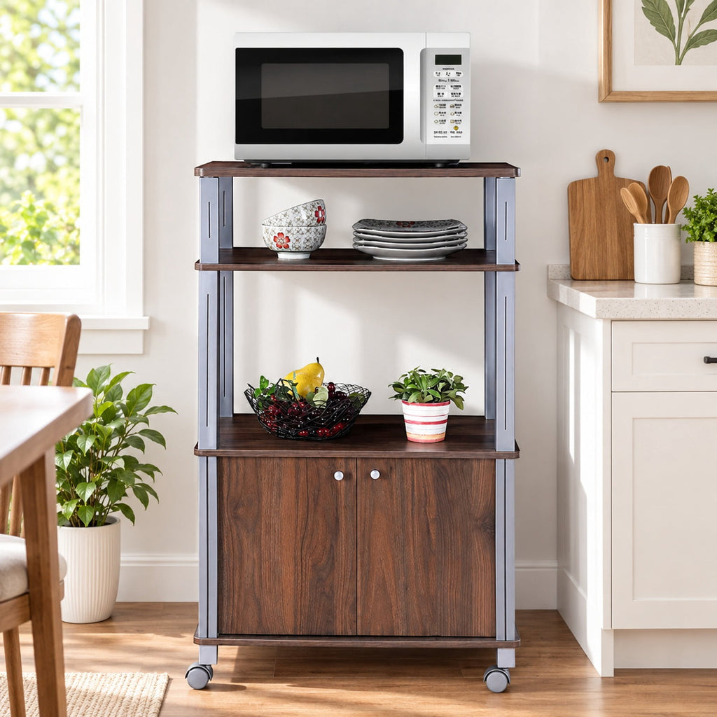 Airfind Microwave Rack Stand Rolling Storage Cart, P2 MDF Frame, 23.5 x 15.5 x 38.5 Footprint, Walnut