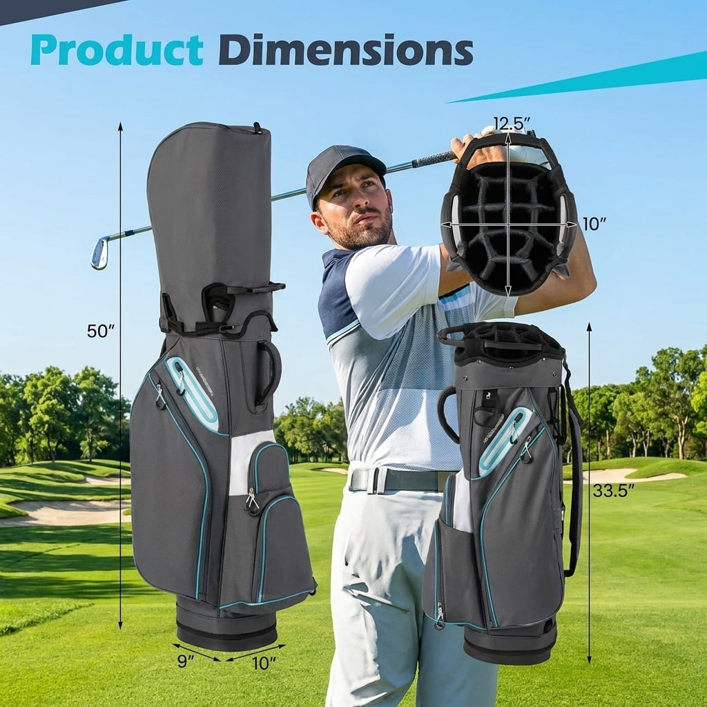 Airfind 10.5 in Golf Stand Bag with 14-Way Dividers and 7 Zippered Pockets featuring a rain hood with towel rings and dual carry straps for walking rounds, Gray