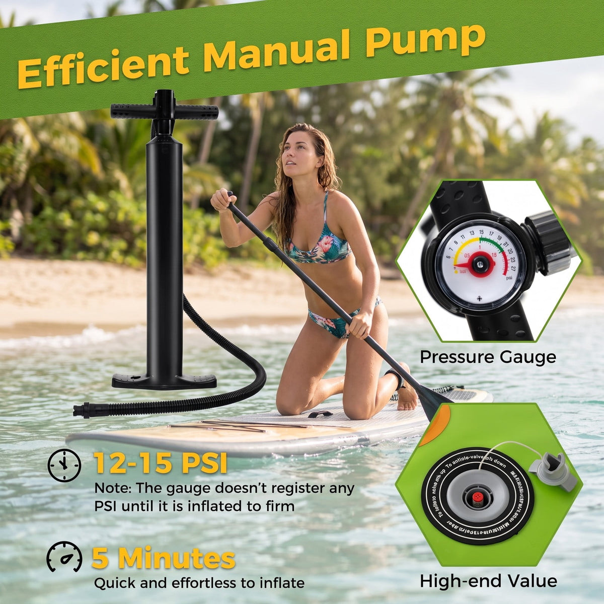 Airfind Inflatable Stand Up Paddle Board with 3 Fins and Telescoping Aluminum Paddle for Adults and All Skill Levels, Green and Yellow