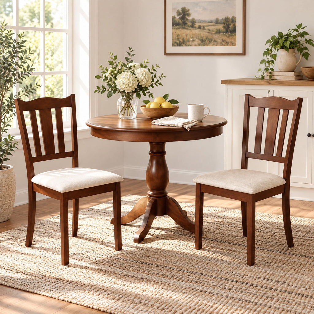 Airfind Set of 2 Wooden Dining Chair with Hollow Back and Soft-padded Cushion, 330 lbs Capacity, Rubberwood Fabric Sponge Engineered Wood Frame