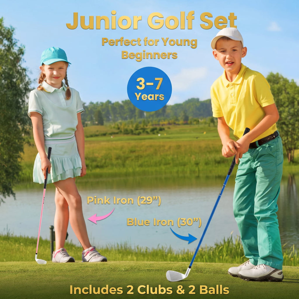 Airfind Junior Number 7 Iron for Kids Ages 11 to 14 with Lightweight Fiberglass Shaft and Rubber Grip and Matching Headcover, Blue