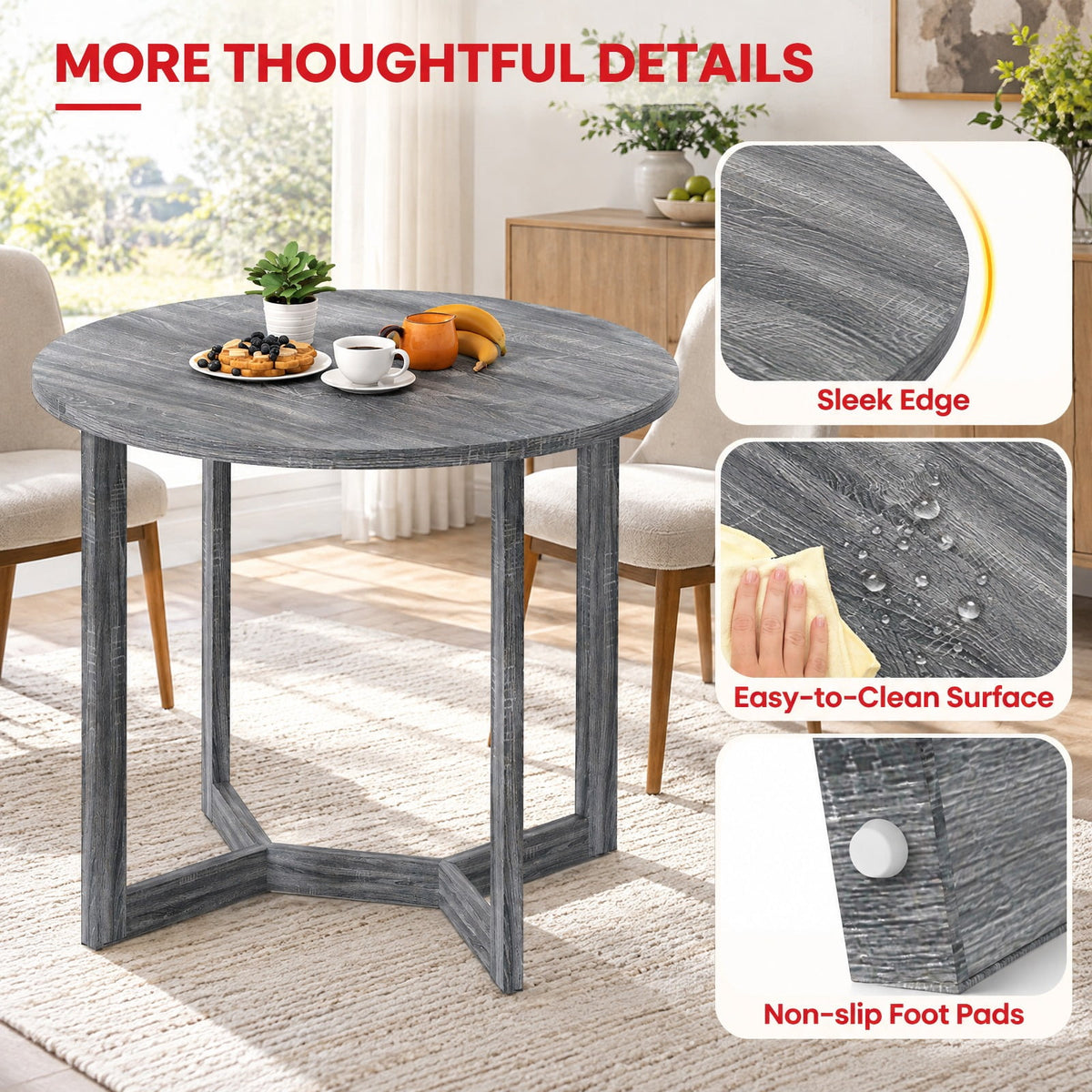 Airfind 36 Inch Round Wood Dining Table for 2-4 People with Wing-shaped Pedestal Base, 220 Lbs Capacity, Rubber Wood Mdf, 36 Inch X 30 Inch, Black