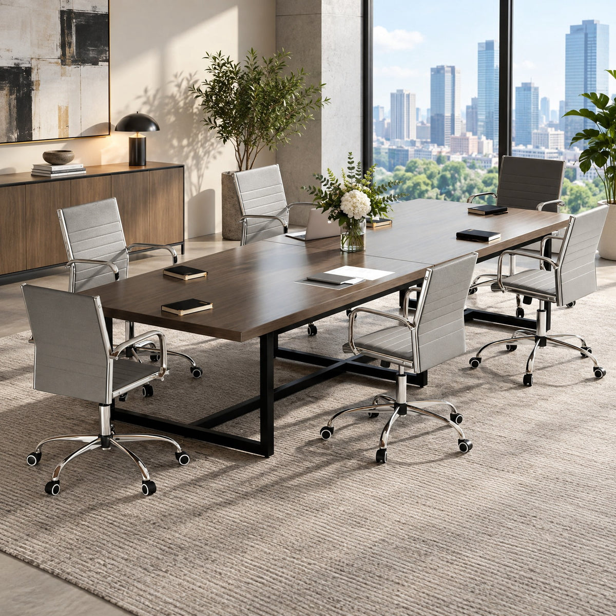 Airfind Office Chair Height Adjustable Conference Room Chair with Rocking Backrest Armrests, 330 lbs Capacity, PU Leather Sponge Metal Frame, Gray