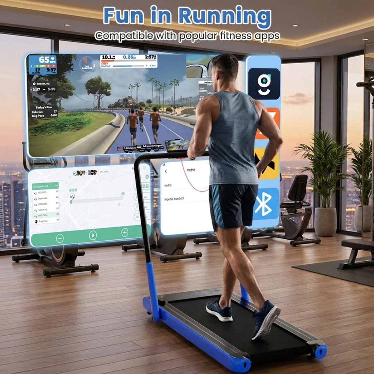 Airfind Under Desk Walking Pad Treadmill for home with ultra slim design and quiet 3HP motor plus remote control and LED screen for walking and running, Navy