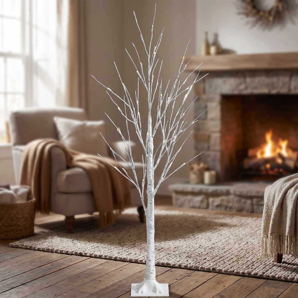 Airfind Pre-lit White Twig Birch Tree for Christmas Holiday with LED Lights-4 ft, metal plastic Height: 4/5/6 ft Frame, White