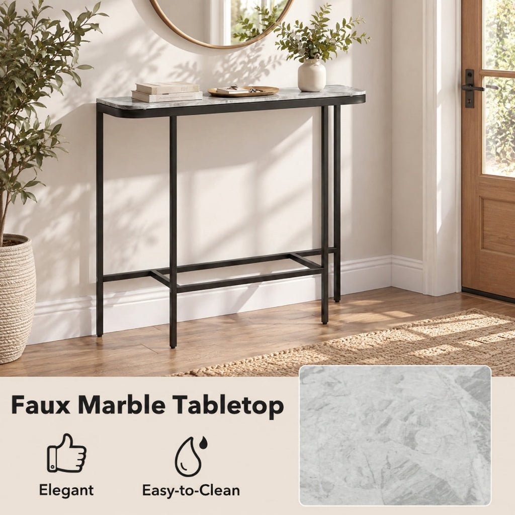 Airfind Console Table 44-Inch Entryway Table with Faux Marble Tabletop and Heavy-Duty Metal Frame, 66 lbs Capacity, Metal Sintered Stone Frame, Gray