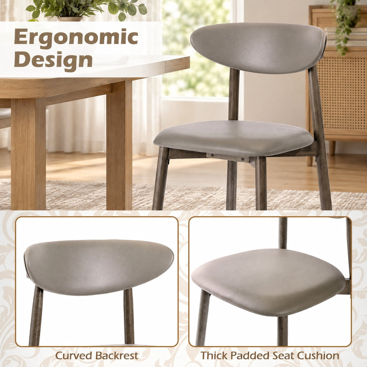 Airfind Set of 2 Wooden Modern Upholstered Dining Chairs with Curved Backrest, Chair 330 lbs Capacity, Rubber Wood Frame, Gray