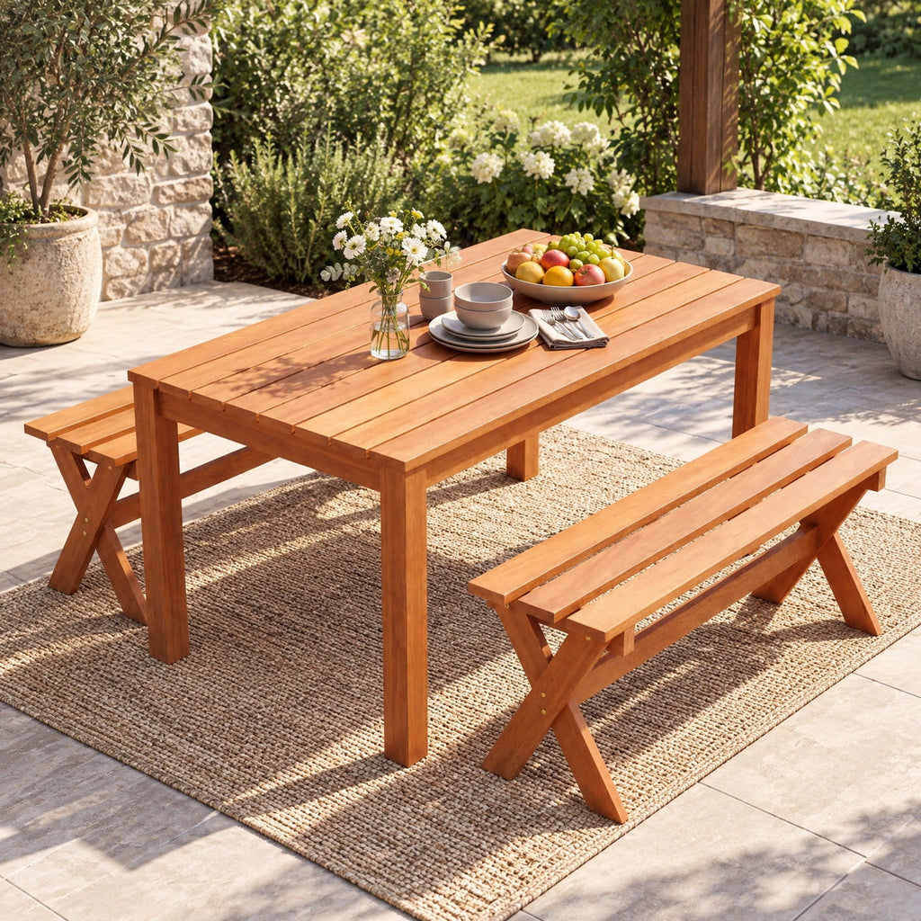 Airfind 36 Outdoor Solid Wood Bench Set of 1 Backless Patio Dining Bench with Teak Oil Finish, 660 lbs Capacity, Hardwood Frame, Wood