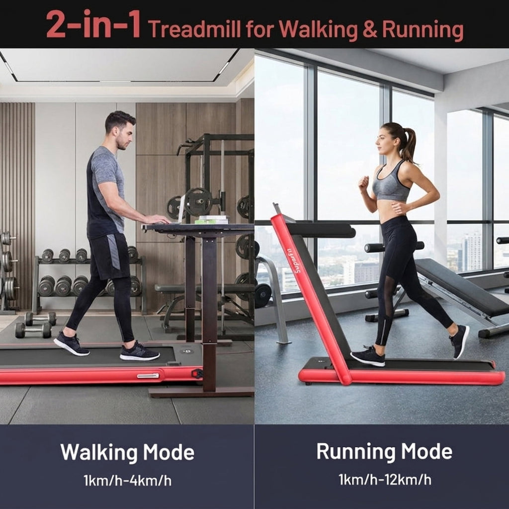 Airfind 2-in-1 Walk-to-Run Folding Treadmill Audio Console, Red