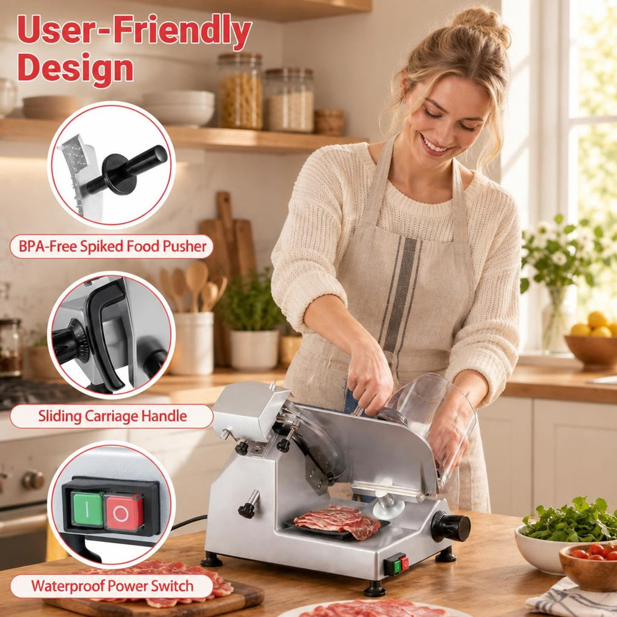 Airfind Commercial Meat Slicer with 10in Carbon Steel Blade and 0-0.47in Adjustable Thickness for Frozen Meat Cheese, 19.5in x 16in x 14inBlade Footprint