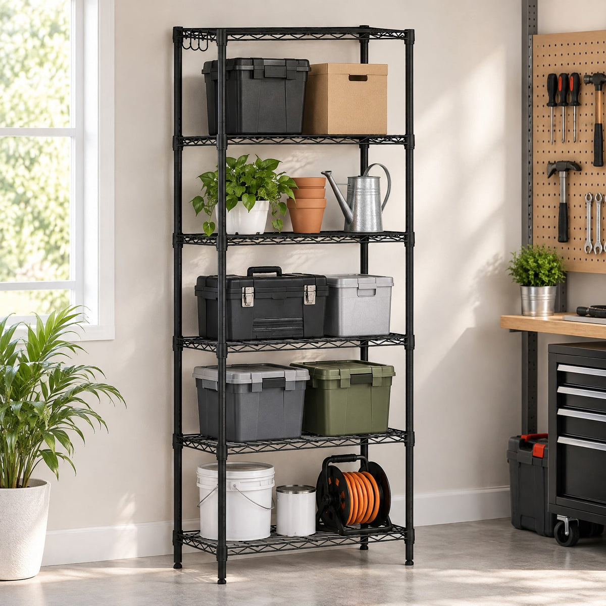 Airfind 5-Tier Metal Storage Shelving Unit with V-Shaped Wire Rack and 750 LBS Capacity, 750 lbs Capacity, Metal Frame, Black