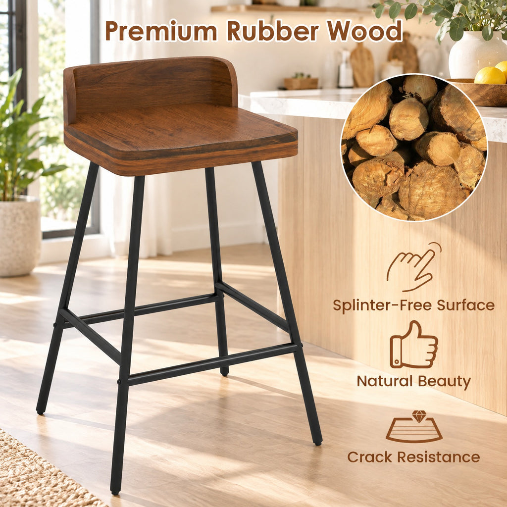 Airfind Set of 2 Counter Height Bar Stool with Low Back Metal Legs and Footrest for Kitchen Island, Bar Stool 330 lbs Capacity, Brown