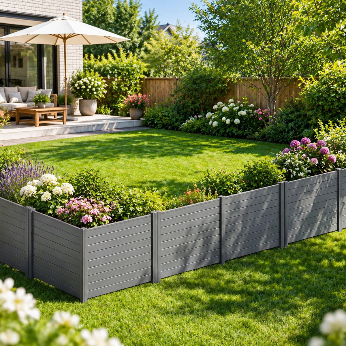 Airfind 48 x 38 Inch Air Conditioner Fence 3 Panels with Metal Ground Stakes for Patio Backyard, PP ABS Galvanized Metal Frame, Gray