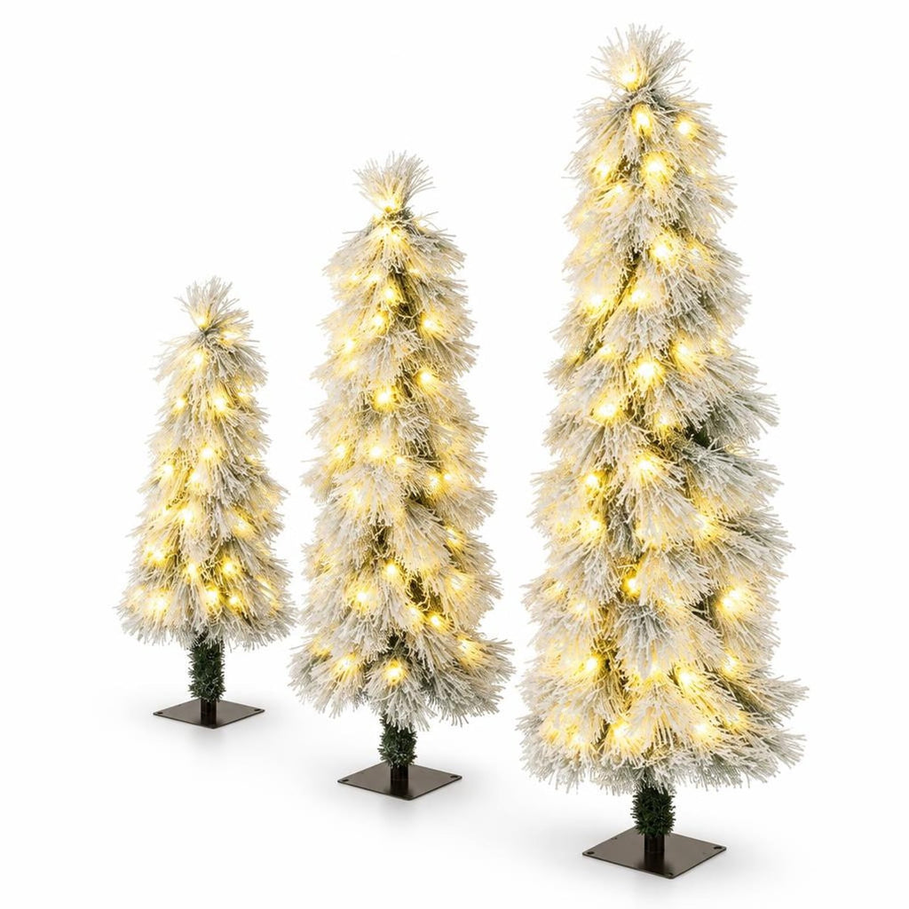 Airfind Artificial Christmas Tree Set of 3 with Snow, PVC Metal Tree Height 3 ft Tree Width 12 Base Frame, Green + White