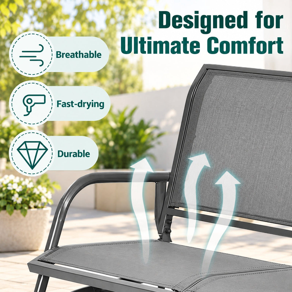 Airfind Swing Glider Chair 48 Inch Loveseat Rocker Lounge Backyard, 400 lbs Capacity, Steel Frame, 48.5 Inch x 28 Inch x 34 Inch Footprint, Gray