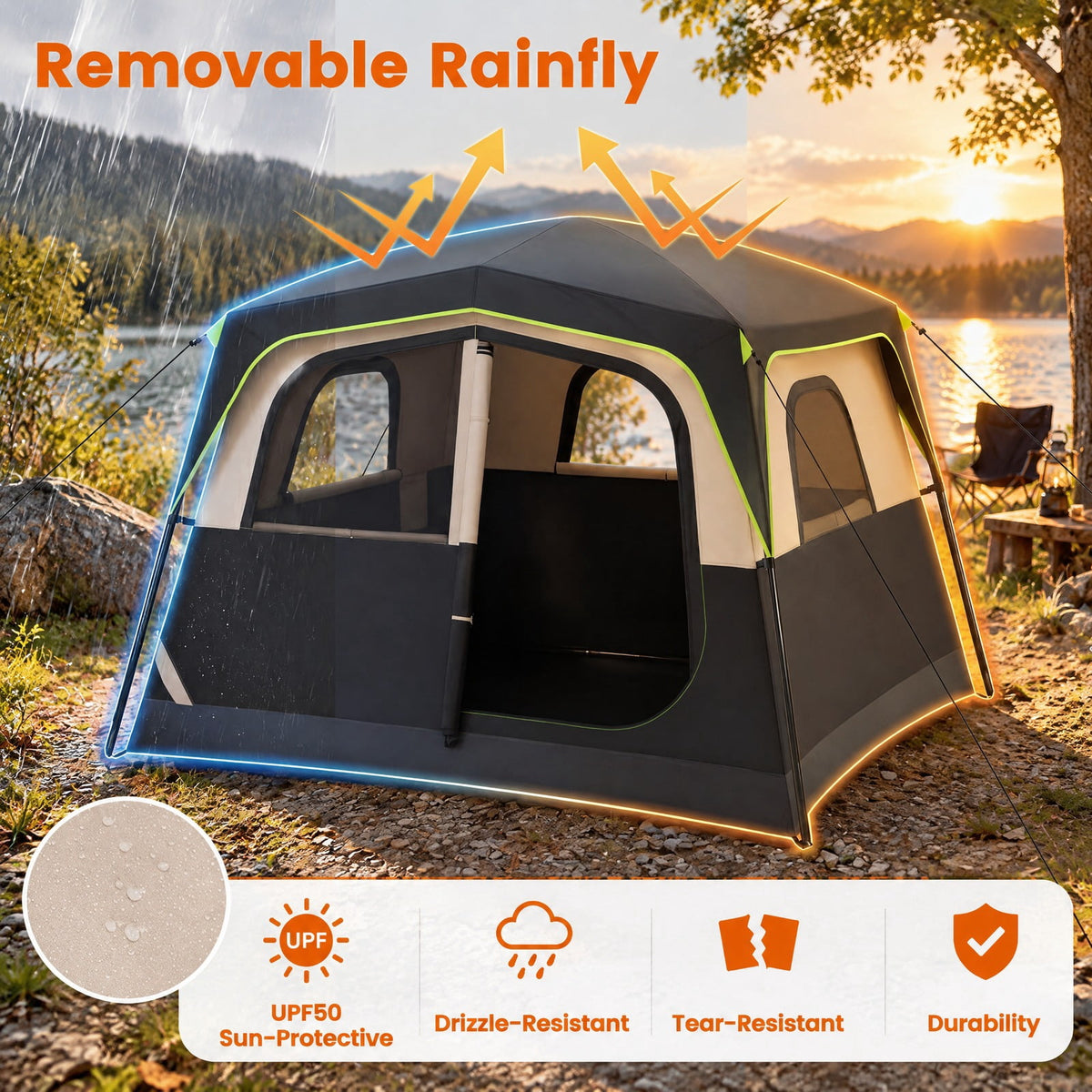 Airfind 6-Person Camping Tent Easy Setup Family Cabin Tent with Top Rainfly Mesh Windows, Fabric Fiberglass Metal Frame, 10 x 9 x 7 ft Footprint