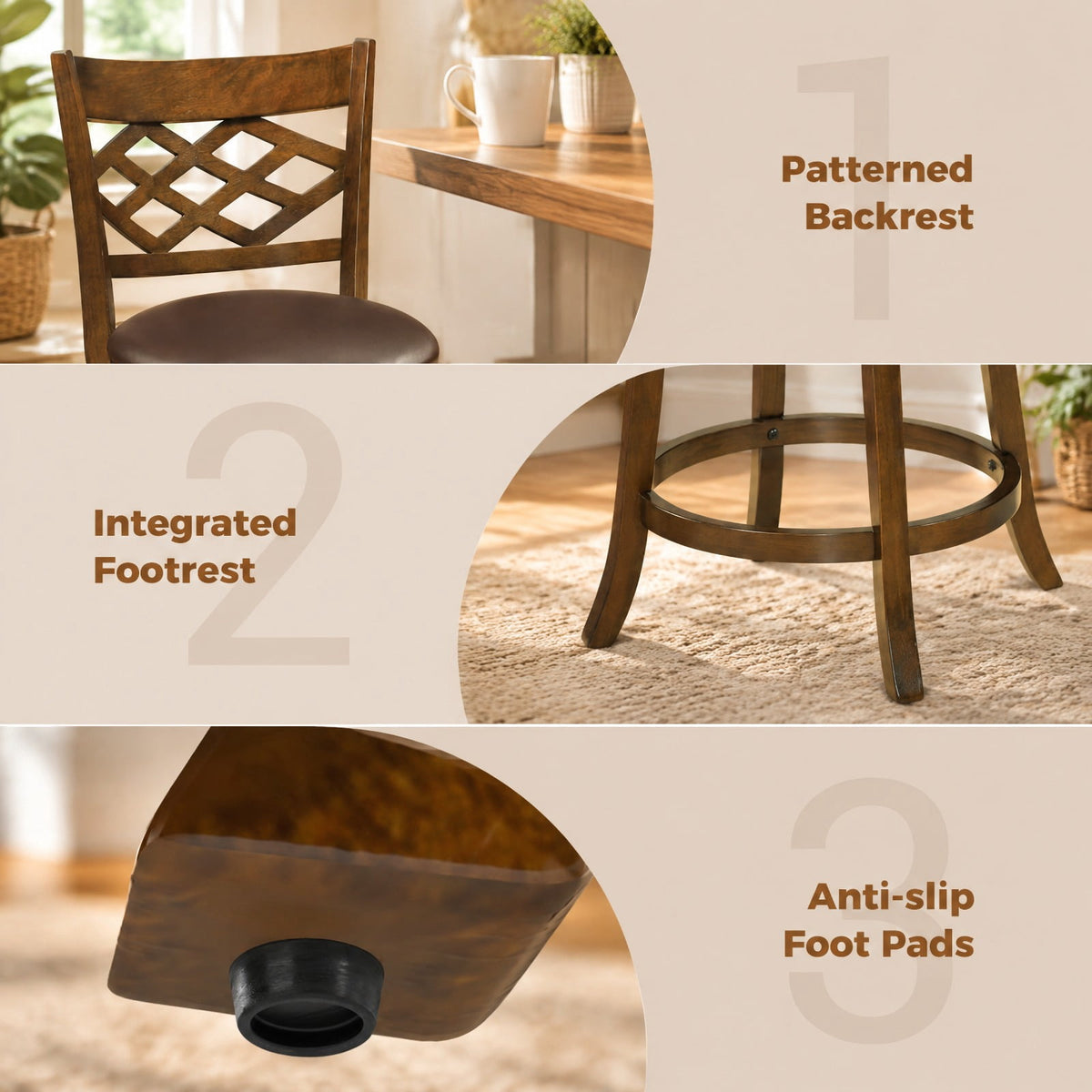Airfind 31 Inch Counter Height Bar Stools Set of 2 with Rubber Wood Frame-31 Inch, 330 lbs Capacity, Rubber Wood PVC Leather Sponge Frame, Wood