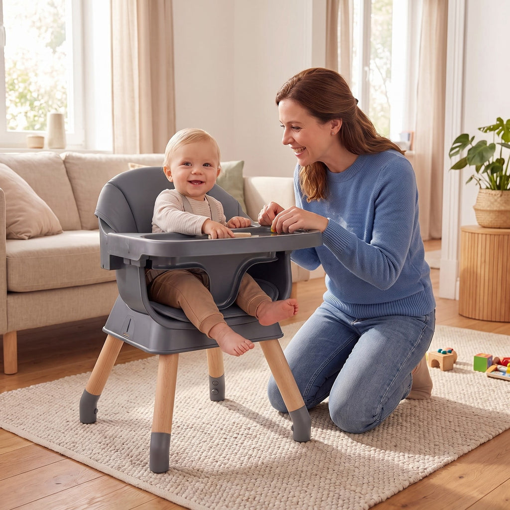 Airfind 9-in-1 Convertible High Chair with Solid Wood Legs for Babies and Toddlers, 33 lbs Capacity, PP Frame, for 6 months to 3 years old, Gray