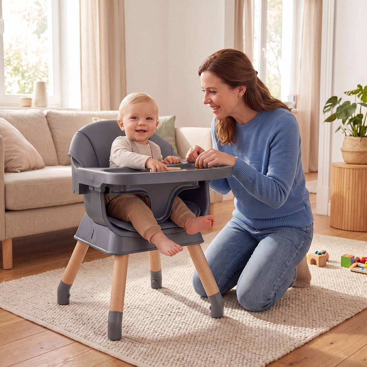 Airfind 9-in-1 Convertible High Chair with Solid Wood Legs for Babies and Toddlers, 33 lbs Capacity, PP Frame, for 6 months to 3 years old, Gray