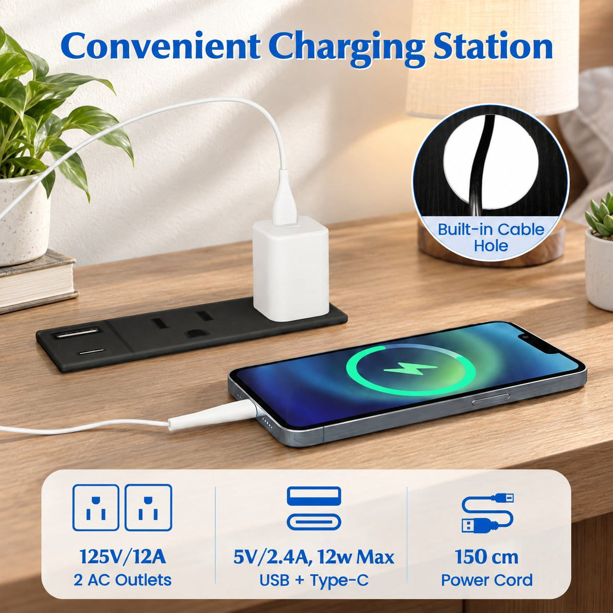 Airfind File Cabinet on Wheels with Charging Station and Cable Management Hole, 24 Inch x 17 Inch x 26 Inch Footprint, Black