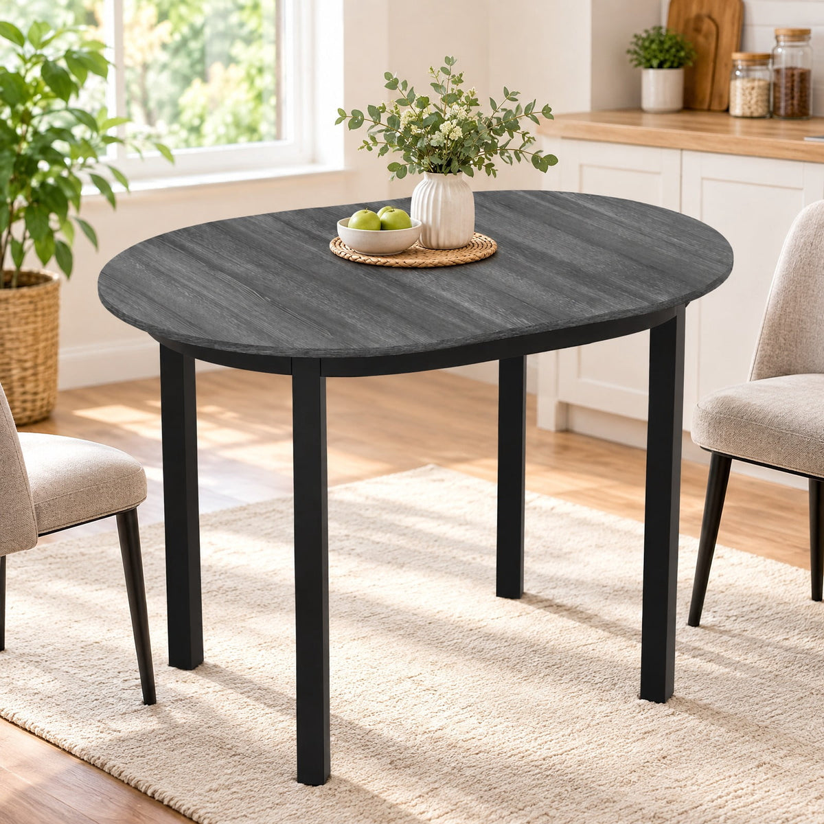 Airfind 43 Inch Wooden Dining Table with Rubber Wood Legs for 2-4 People, 260 lbs Capacity, Rubber Wood MDF Frame, 43 x 31 x 30 Footprint, Black