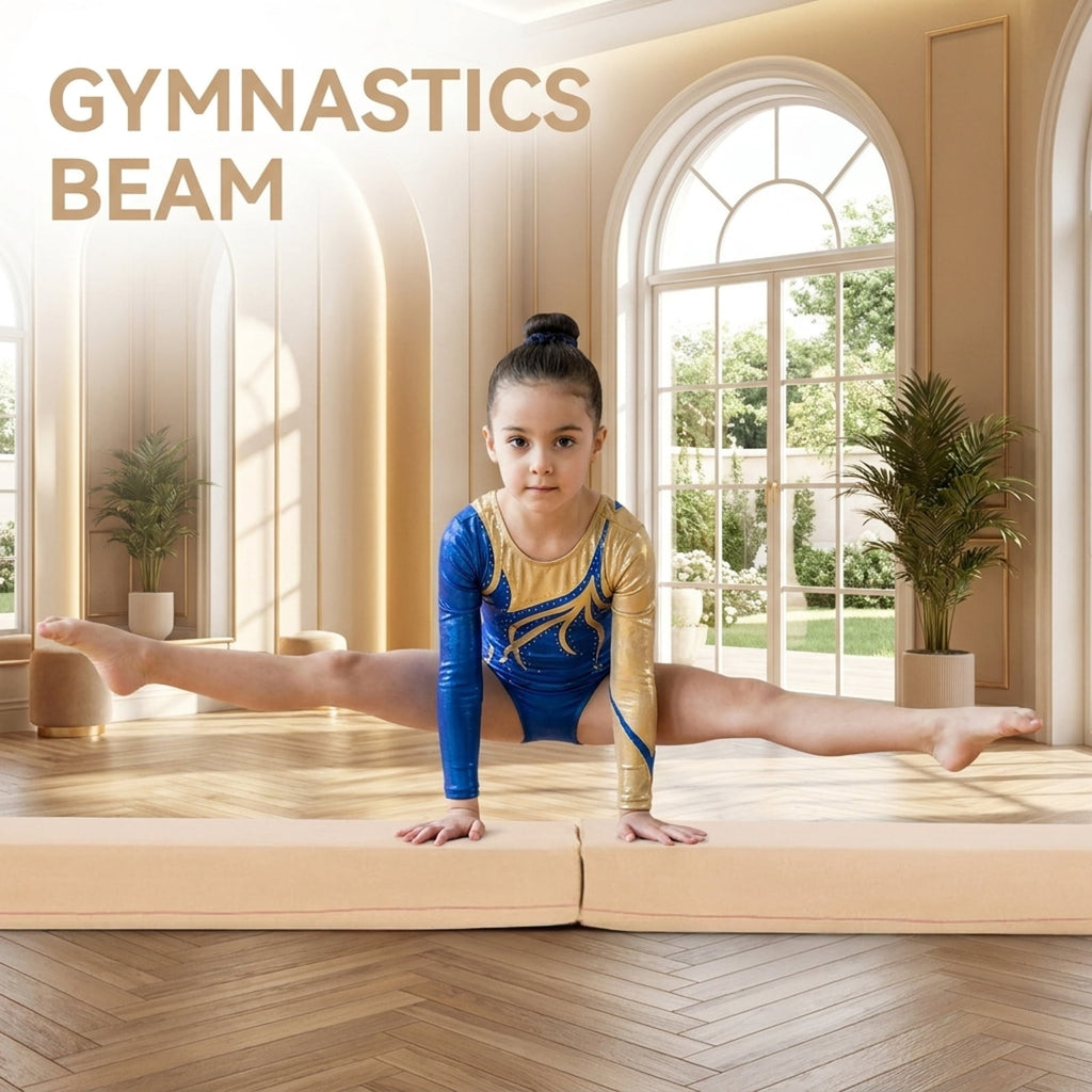 Airfind 7 ft Folding Wide-Top Balance Beam with EVA Foam, Zippered Suede Cover and Hook-Loop Linking, Khaki