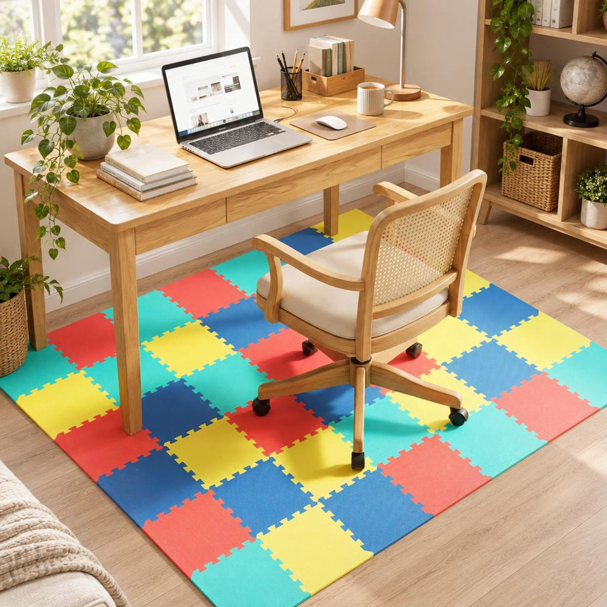 Airfind 18 Pack Interlocking EVA Foam Floor Tiles with Boarders, EVA Foam Frame, 72 Inch x 37 Inch x 0.4 Inch Footprint, Multicolor