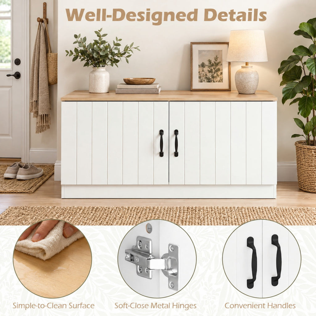 Airfind 2-Door Shoe Bench Shoe Storage Cabinet with Adjustable Shelves, 300 lbs Capacity, Engineered Wood MDF Frame, 40 x 16 x 19 Footprint