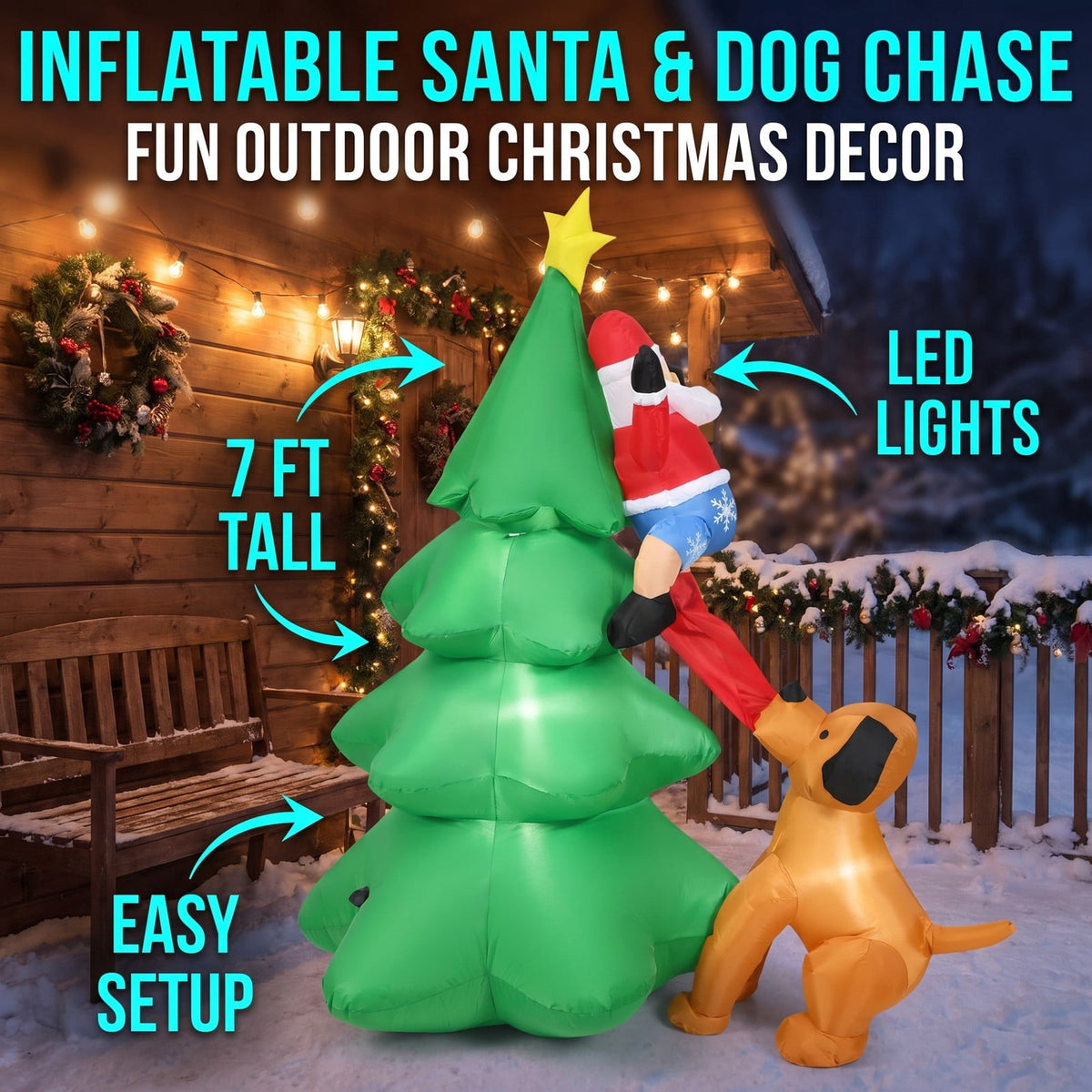 Airfind 6.5 Feet Outdoor Inflatable Christmas Tree Santa Decor with LED Lights, Polyester fabric Frame, Show in the picture