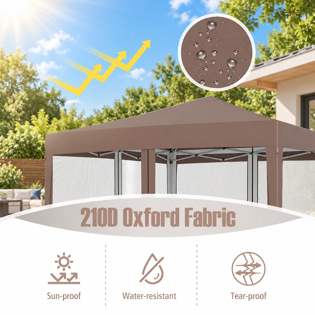Airfind 10 FT x 10 FT Pop-Up Canopy Tent Easy Setup Instant Folding Shelter with Mesh Netting, 210D Oxford Fabric Frame, Coffee