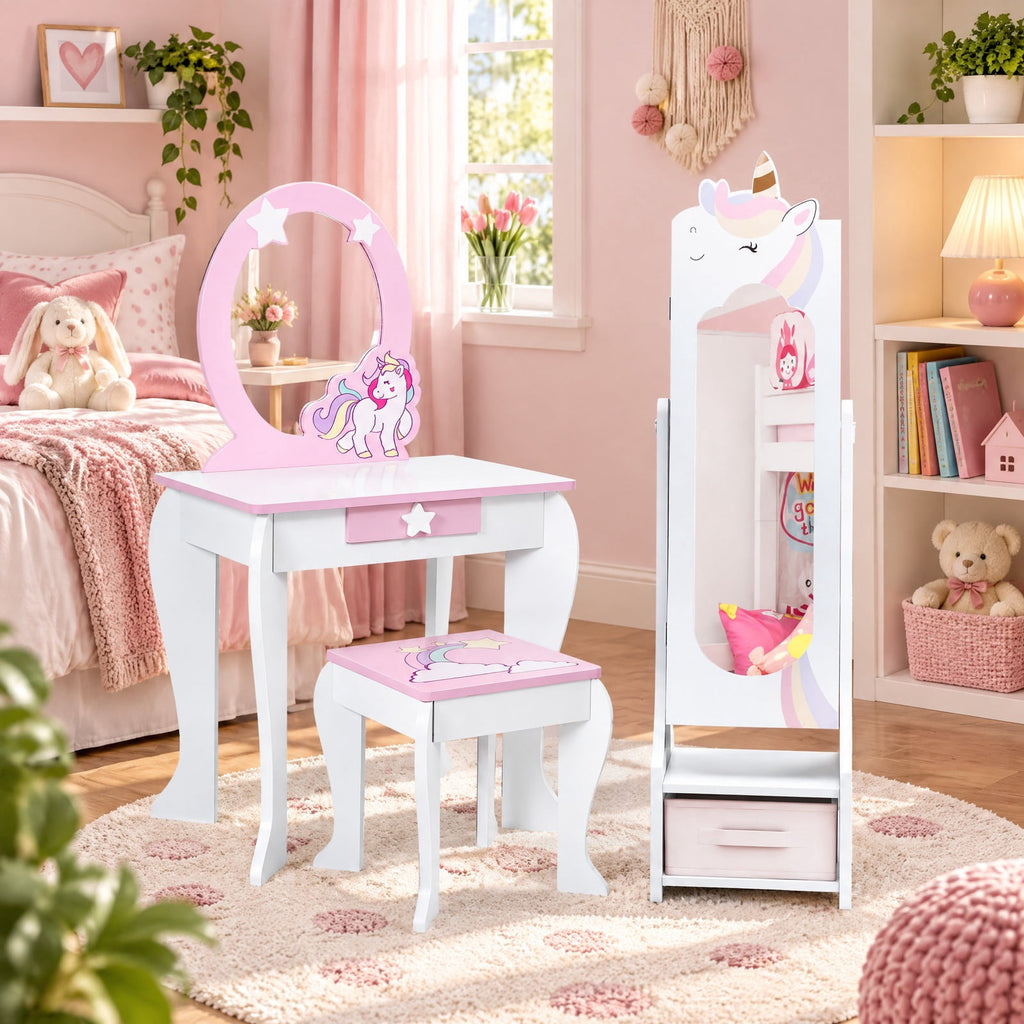 Airfind Kids Jewelry Armoire Cabinet with Storage and 2 Tilt Angles, MDF Frame, 12.5 x 12 x 45.5 Footprint, White