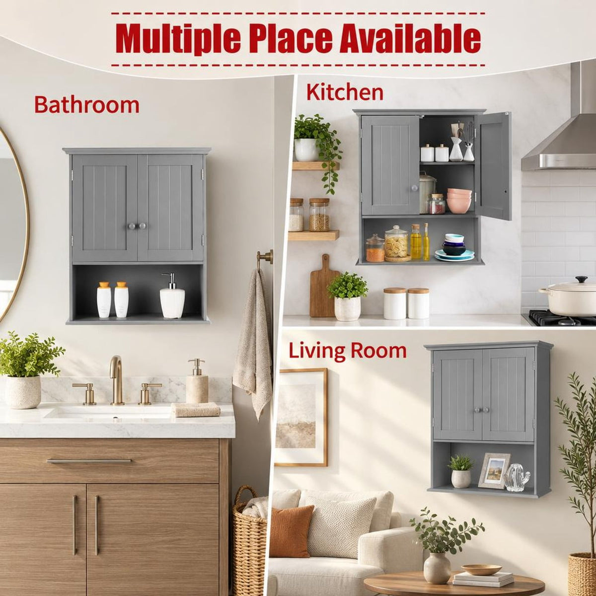 Airfind Wall Mount Bathroom Storage Cabinet, MDF Metal Frame, 23.5in x 8in x 28in(L x W x H) Weight capacity of each level: 11 lbs Footprint, Gray