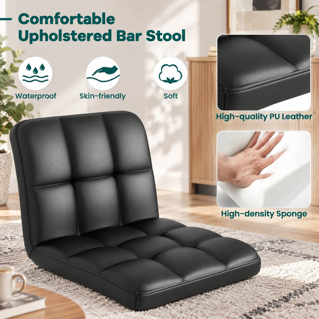 Airfind Set of 2 Square Swivel Adjustable PU Leather Bar Stools with Back and Footrest, 250 lbs Capacity, PU leather steel sponge Frame, Black
