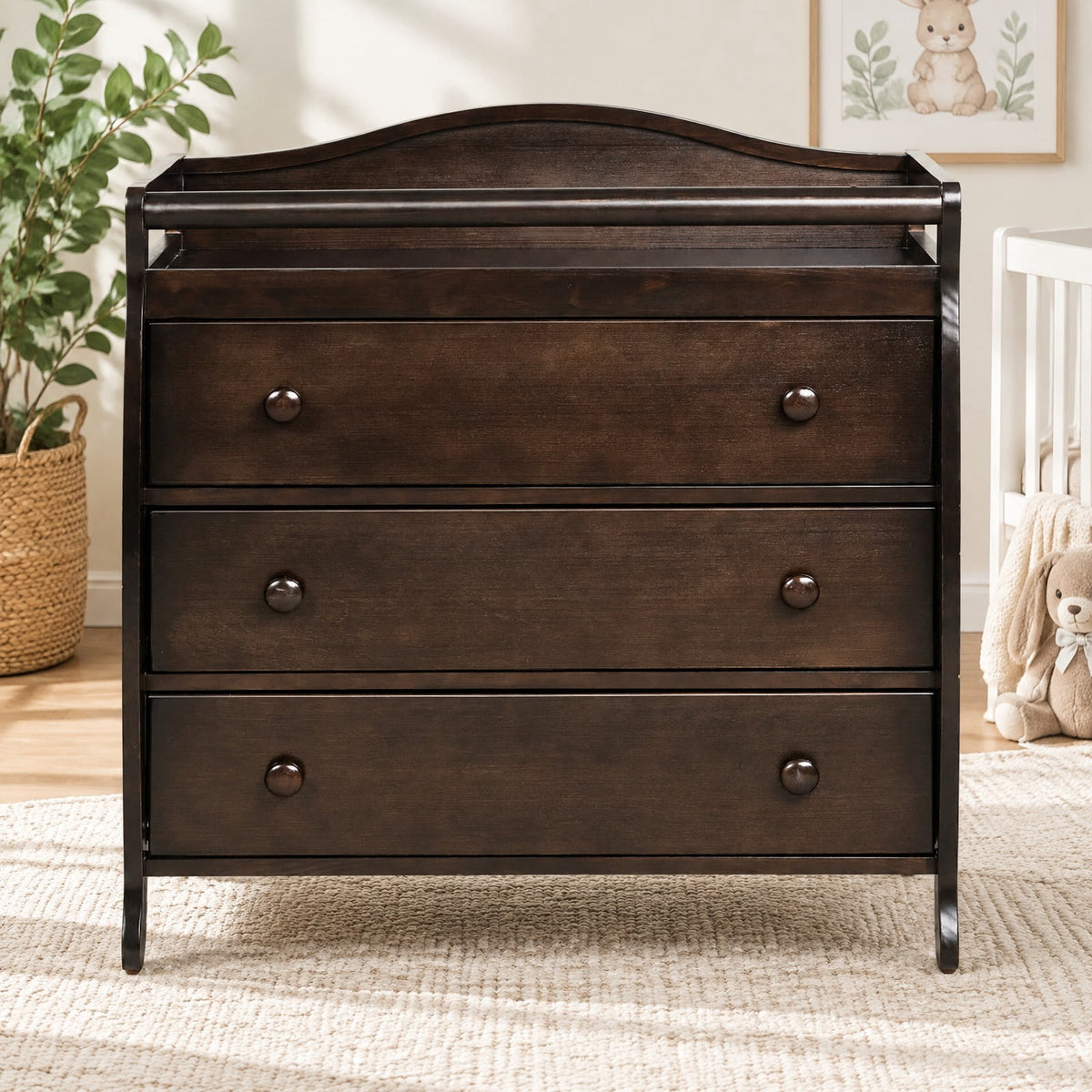 Airfind Baby Changing Table Infant Diaper with 3 Drawers and Safety Belt, Pine wood rubber wood MDF Frame, Brown